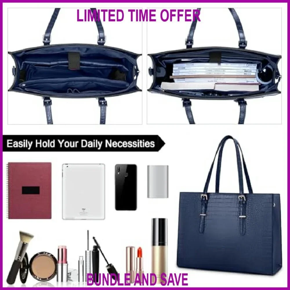 Leather Laptop Tote Bag for 15.6 Inch Computer, Waterproof Professional